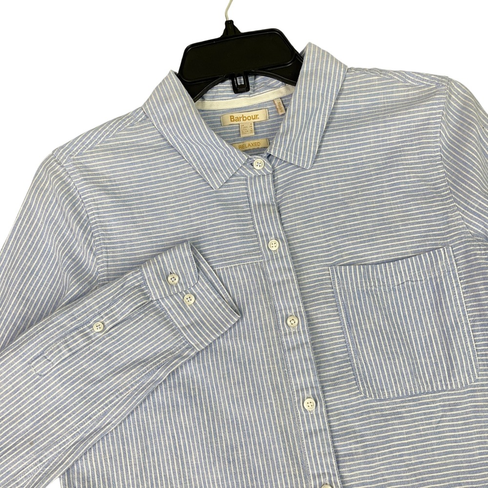 Barbour Relaxed Roll-Tab Shirt Womens 4 Beachfront Coastal Casual Button‎ Down